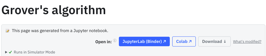 Le haut d'une page de tutoriel : Ouvrir dans JupyterLab (Binder), Colab ou Télécharger.